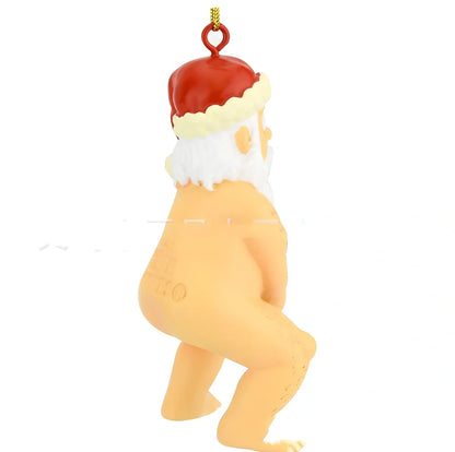 Naked Santa Claus resin decoration measuring 10cm tall with three-dimensional design and flat acrylic backing