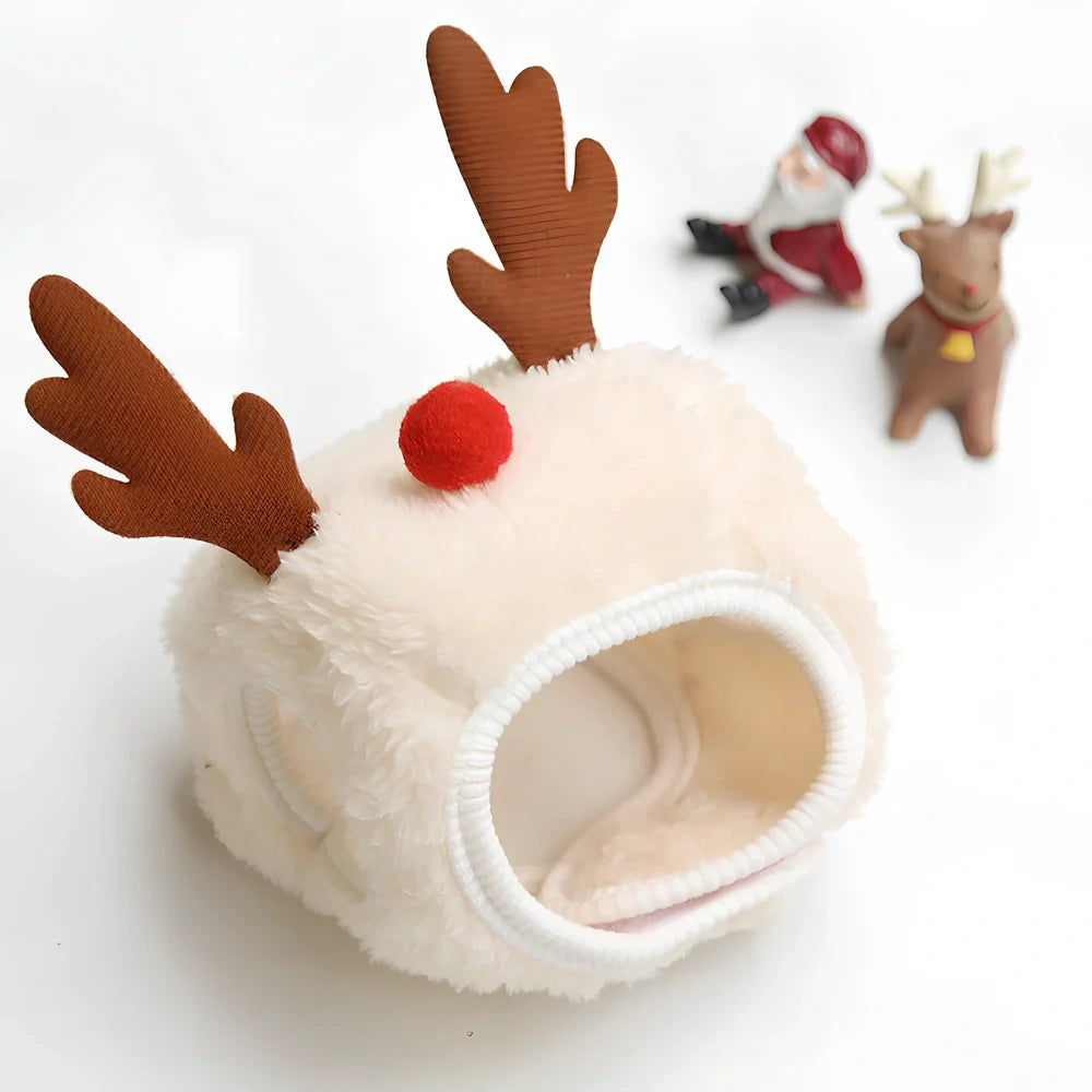 Christmas pet hat and saliva towel set with deer design for dogs and cats up to 15kg