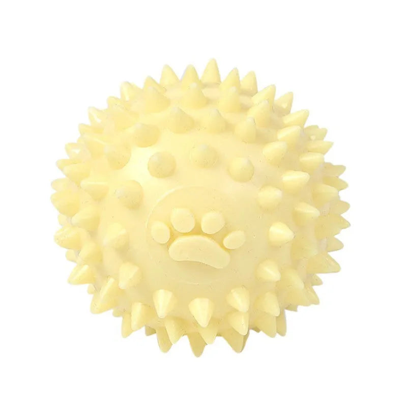 Blue TPR dog chewing toy ball with footprint design and tooth-cleaning bulges