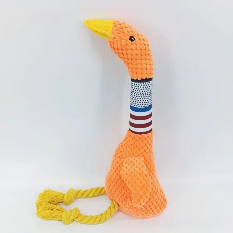 White plush dog toy with reinforced stitching, approximately 20cm long