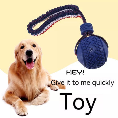 Interactive dog toy ball with rope for teeth cleaning and training