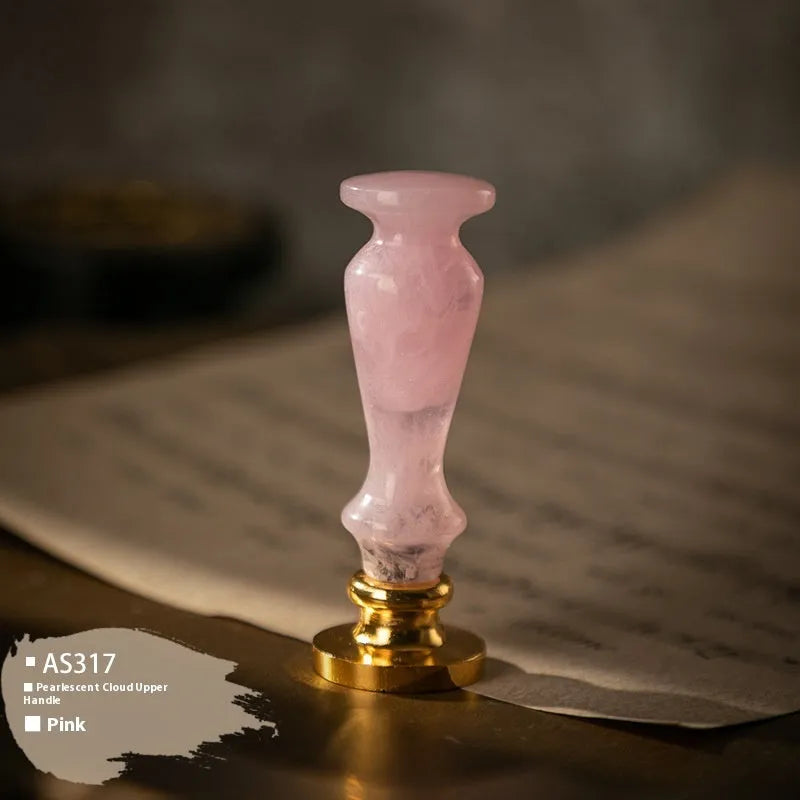Wooden wax seal handle tool in various designs including lily, pearl cloud, and double dragon styles.