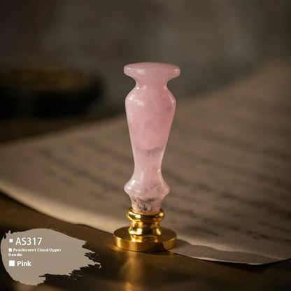 Wooden wax seal handle tool in various designs including lily, pearl cloud, and double dragon styles.