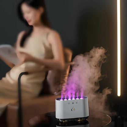 White ultrasonic humidifier with 7-colour LED lights and 360° rotating mist nozzle