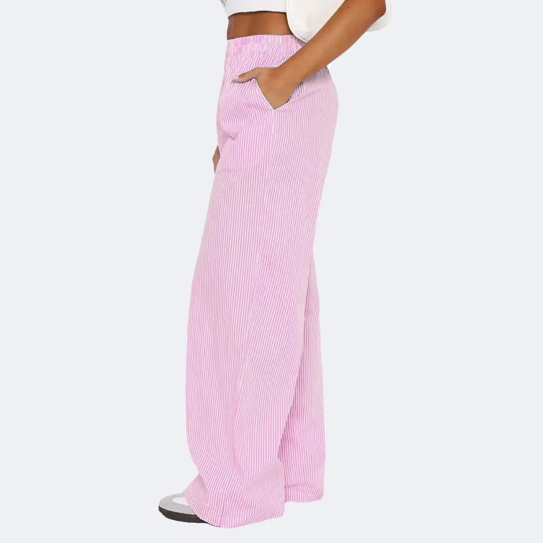 Women's wide leg striped trousers with pockets in multiple colors