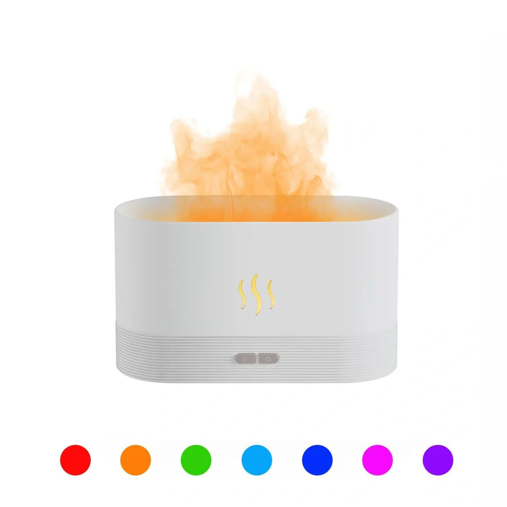 USB ultrasonic flame humidifier with colour-changing LED flame effect and mist output