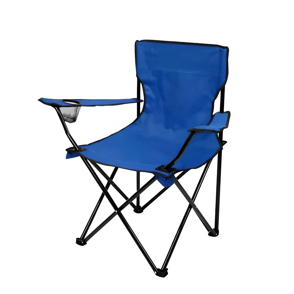 Outdoor fishing chair with adjustable backrest showing steel frame and Oxford cloth seating in navy colour