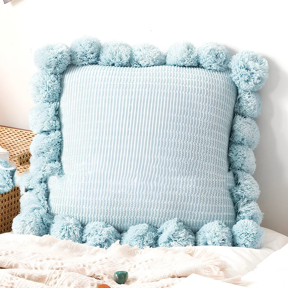 45x45cm knitted throw pillow in beige colour with plain pattern and Nordic design