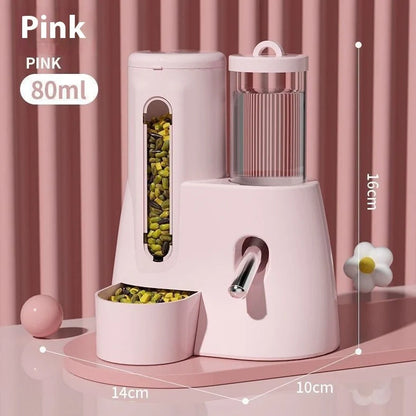 White hamster automatic water feeder with integrated food basin showing separate compartments