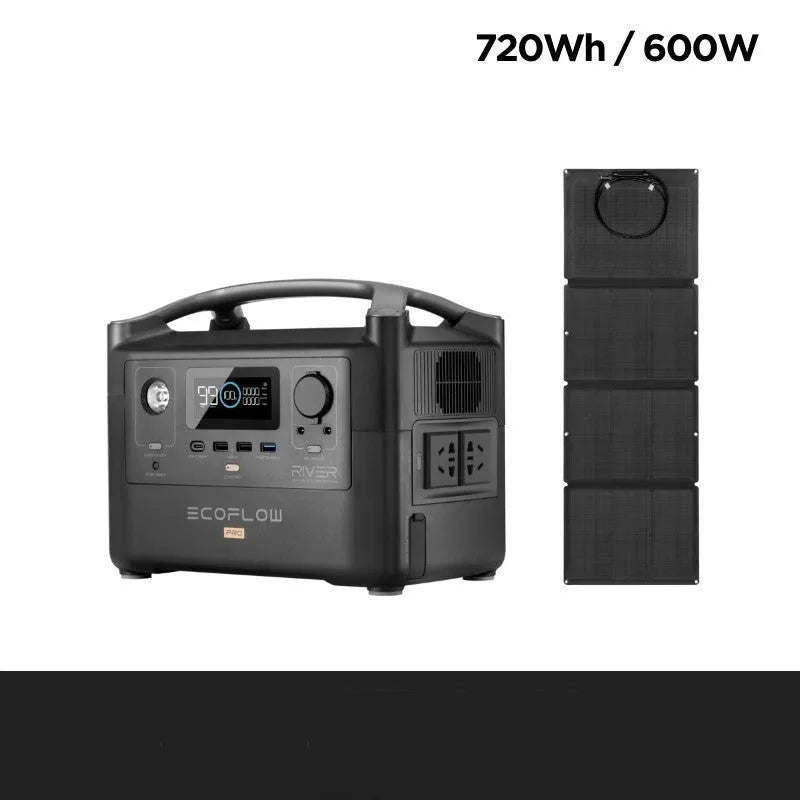 RIVER Pro outdoor power supply unit with display screen and multiple ports for charging devices