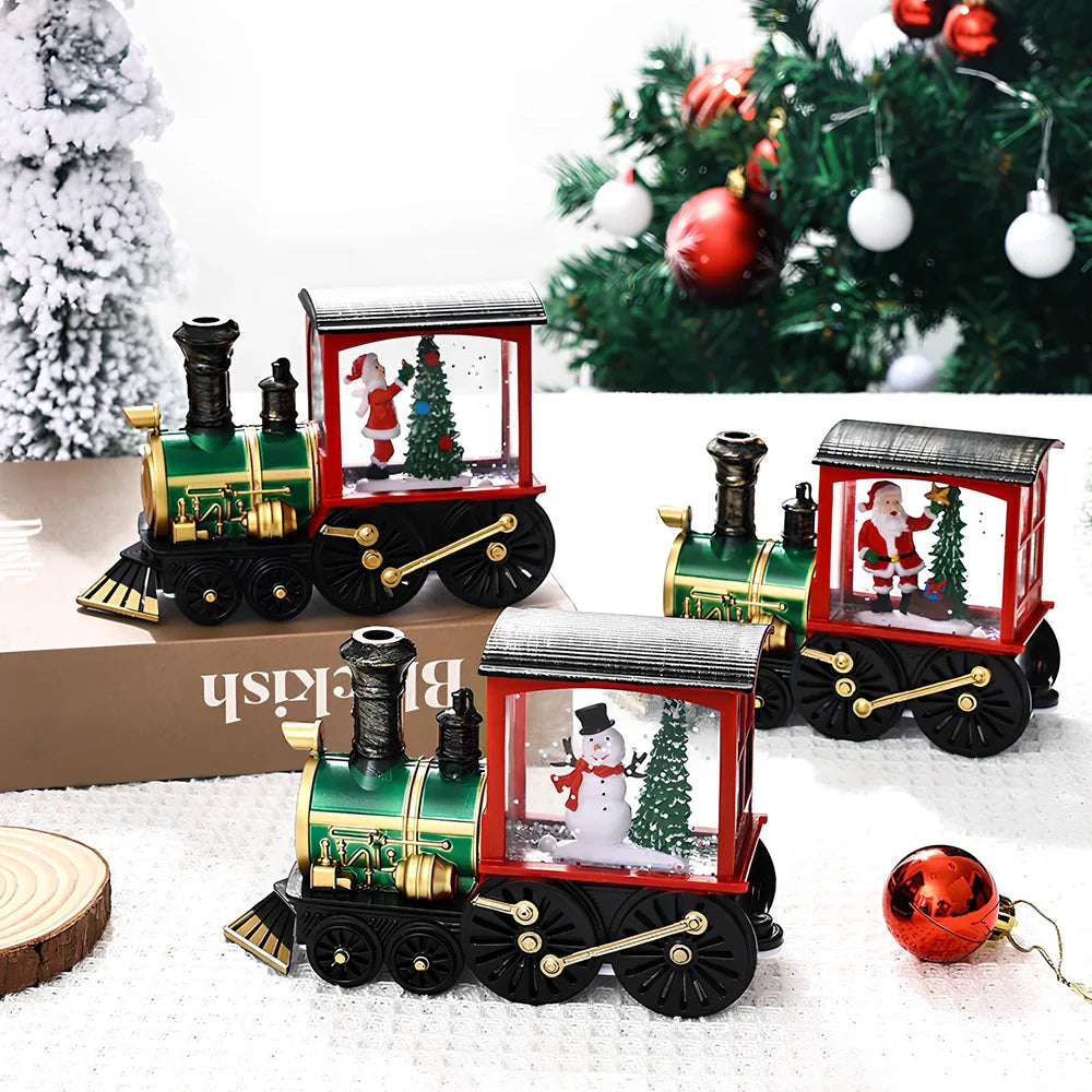 Christmas train night lamp with tree design measuring 13x5x8.8cm in painted or brushed gold finish