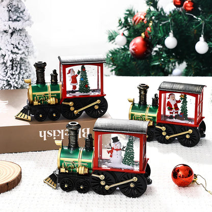 Christmas train night lamp with tree design measuring 13x5x8.8cm in painted or brushed gold finish