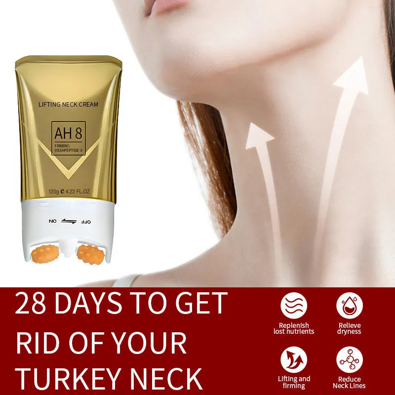 Neck cream container with roller applicator, 120g formula for neck moisturising