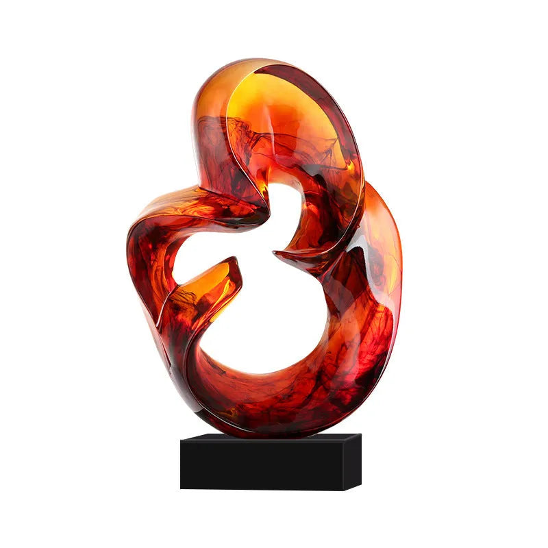 Glass transparent resin craft ornament in orange red or blue, 12cm height, modern sculpture for décor