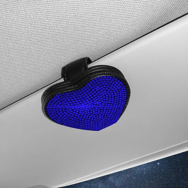 Car sun visor storage clip with diamond design measuring 8.0 by 7.3 cm with magnetic closure