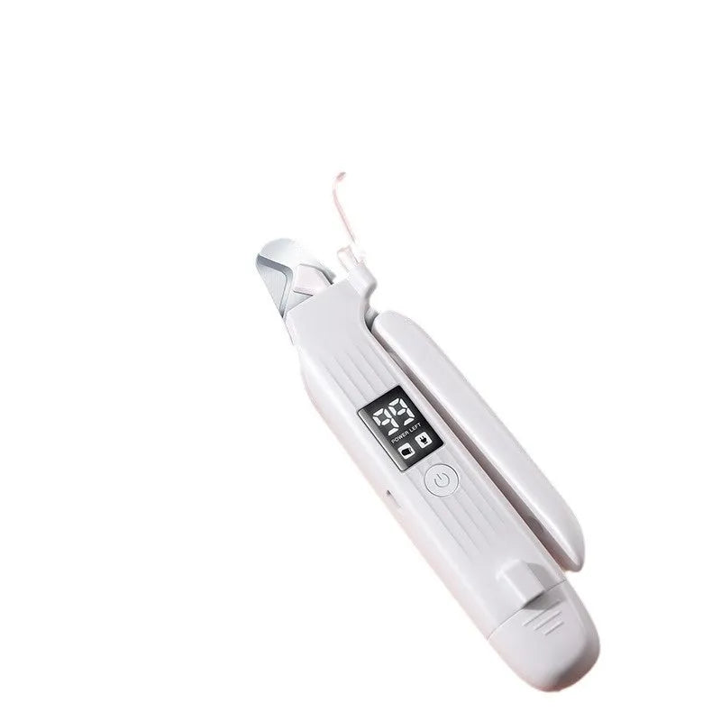 White HZ8 electric dog nail clippers and trimmer with a built-in file on a rechargeable battery.