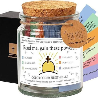 Bible Verses In A Jar glass container with 90 inspirational verses