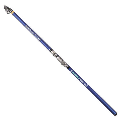 Blue carbon telescopic rock fishing rod for sea fishing, available in 3.6m, 4.5m, 5.4m, and 6.3m lengths