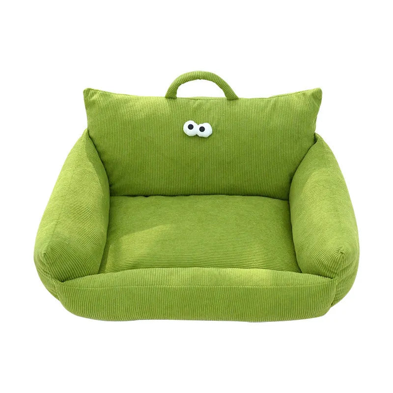 Cartoon big eye pet bed sofa kennel in blue colour with raised sides and PP cotton filling