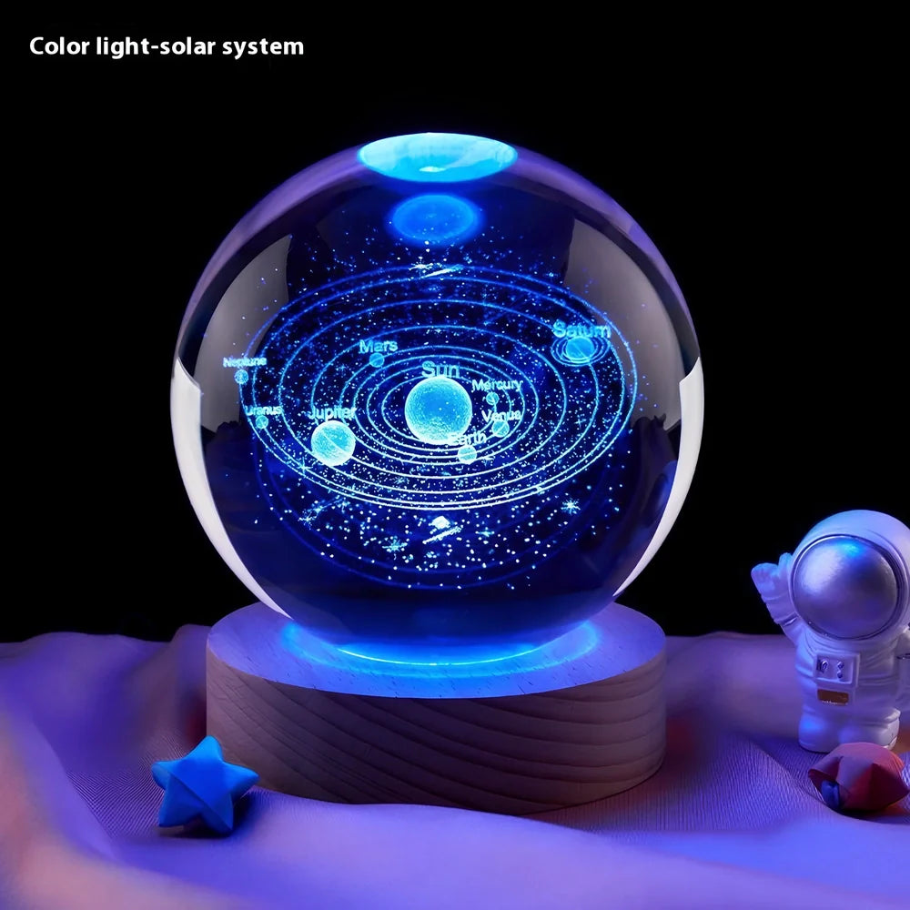 Moon small night lamp with crystal ball and USB base in celestial design theme