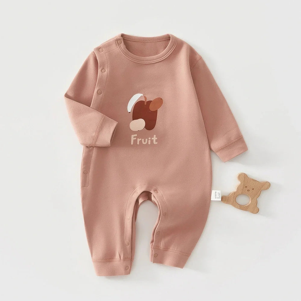 Pure cotton boneless baby jumpsuit with long sleeves in apricot colour for infant wear
