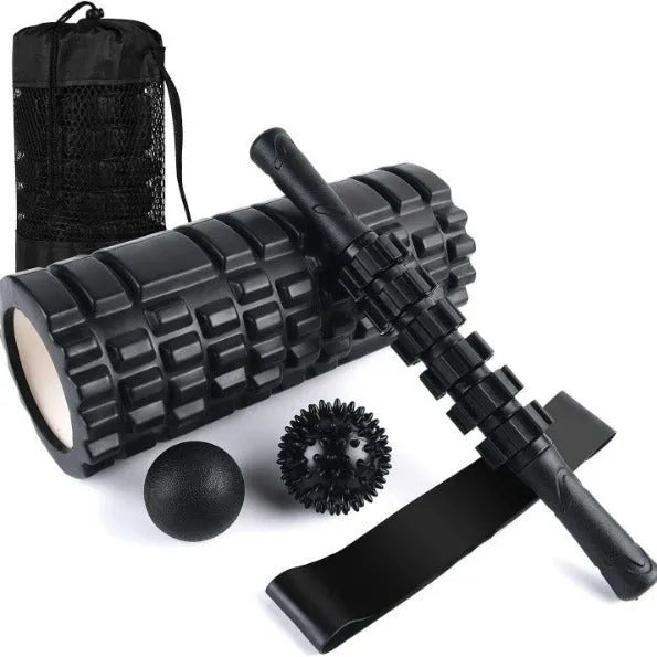 33cm black foam roller with six gear massage bars for muscle relief