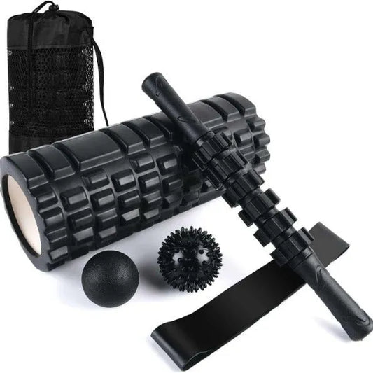 33cm black foam roller with six gear massage bars for muscle relief