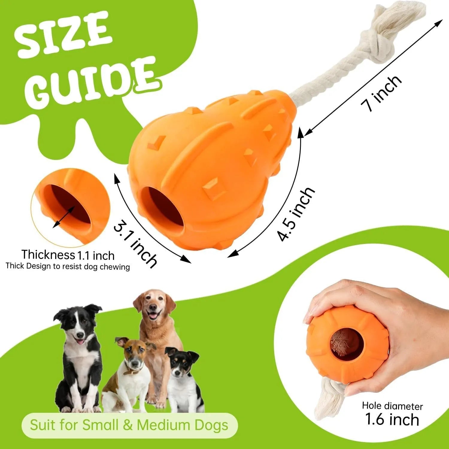 Stuffable dog toy with hollow interior for treats, natural rubber and cotton construction, 30cm length, for small medium breeds