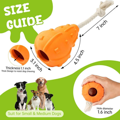 Stuffable dog toy with hollow interior for treats, natural rubber and cotton construction, 30cm length, for small medium breeds