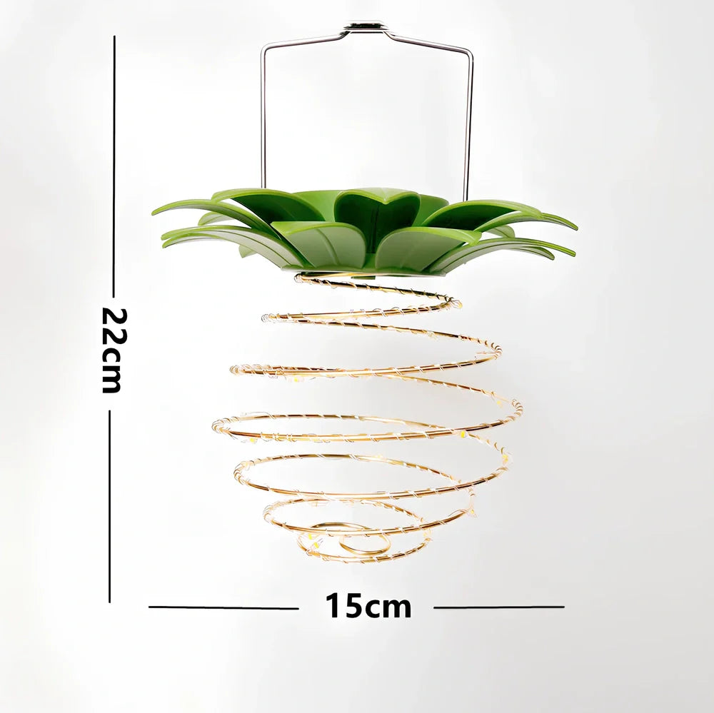 Pineapple-shaped solar garden light with LED illumination and waterproof housing for outdoor use