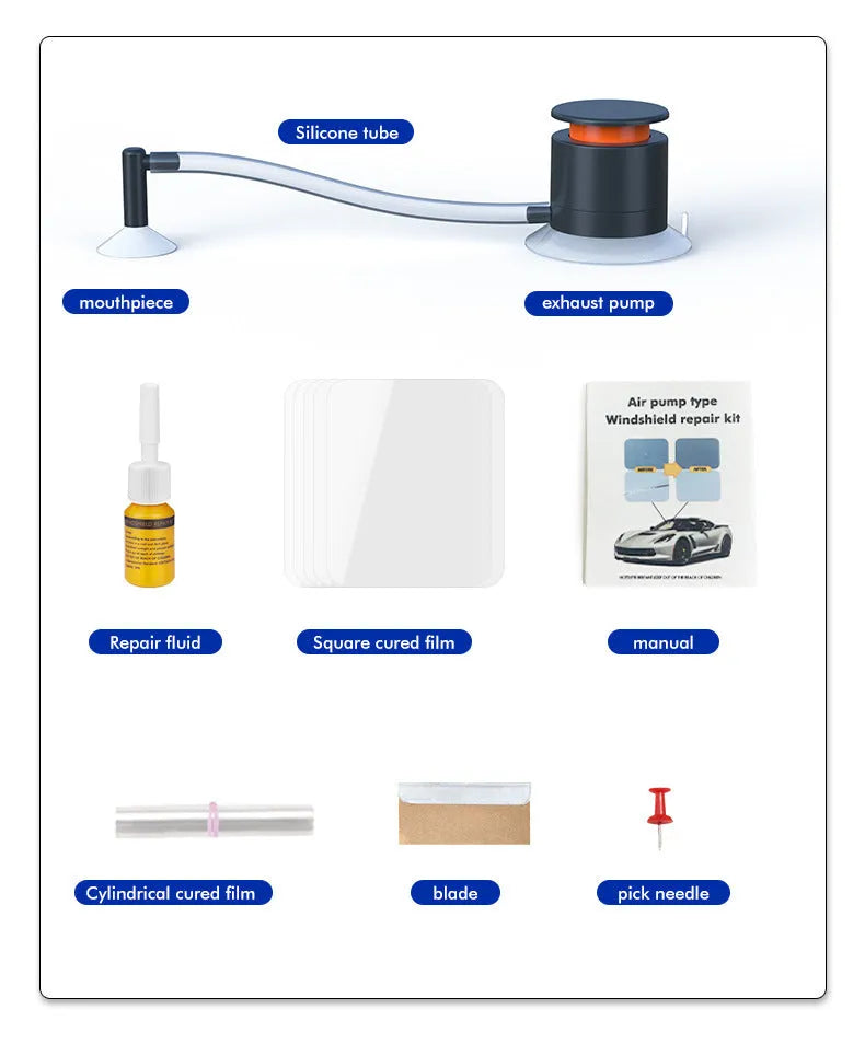Car windshield crack repair tool with plastic construction and broken glass corrector for DIY chip repair