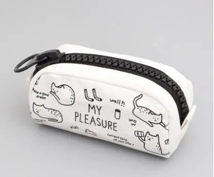 Leather pencil case, 22cm x 9.5cm x 7cm, zip closure, animal and fruit patterns, 18 colours