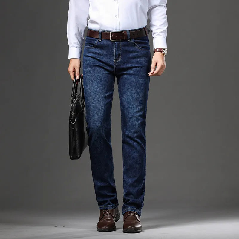 Women's black stretch jeans loose fit straight leg design mid waist business casual trousers
