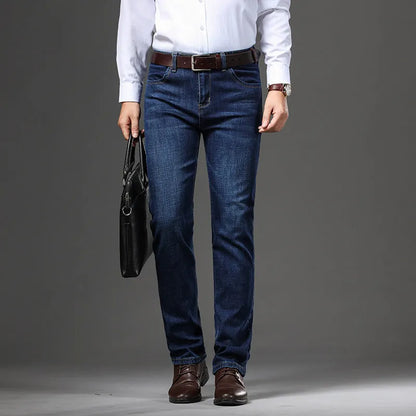 Women's black stretch jeans loose fit straight leg design mid waist business casual trousers