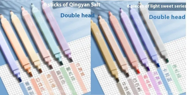 Double-headed fluorescent marking pens showing 2.5mm and 5mm tips with Sweet and Salt colour series options