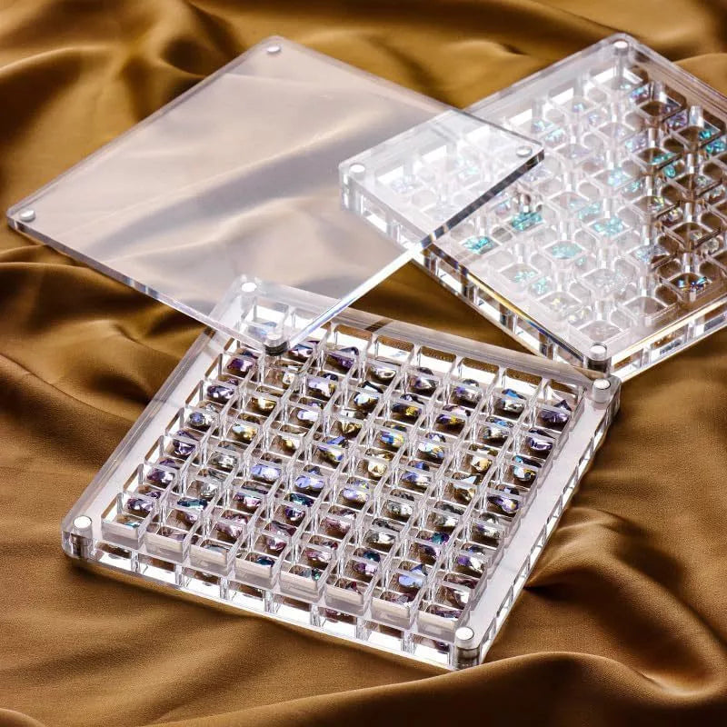 Acrylic magnetic seashell and jewelry organizer box with 36 or 64 grids for versatile storage