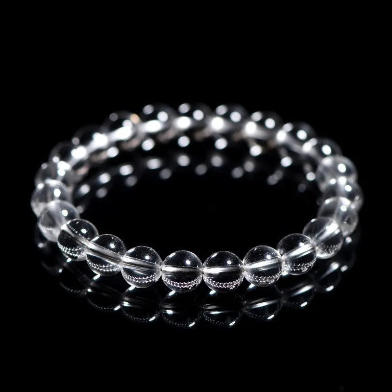 Natural Donghai old materials white water round beads crystal bracelet showing geometric design with single circle crystal beads