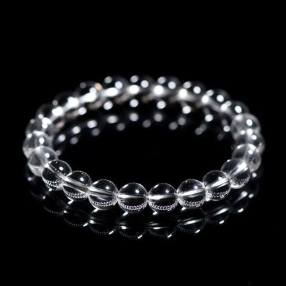 Natural Donghai old materials white water round beads crystal bracelet showing geometric design with single circle crystal beads