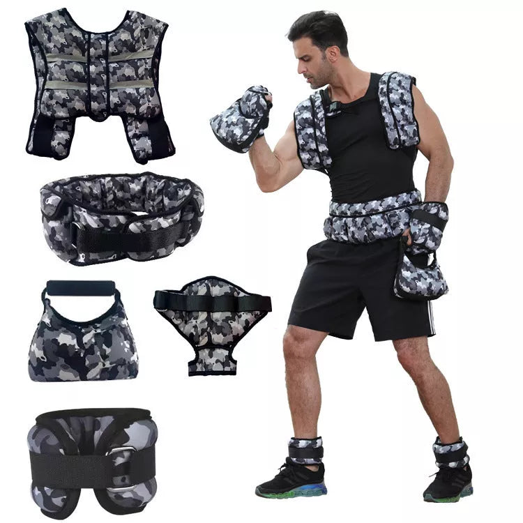Adjustable weight training suit in camouflage colors for full body fitness