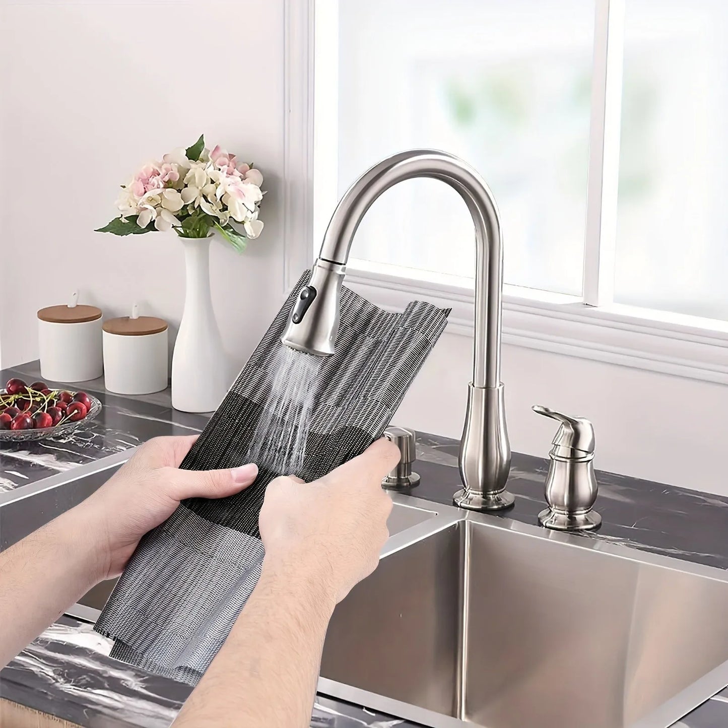 PVC kitchen sink mat with non-slip backing in gradient bamboo pattern, 30x180cm size
