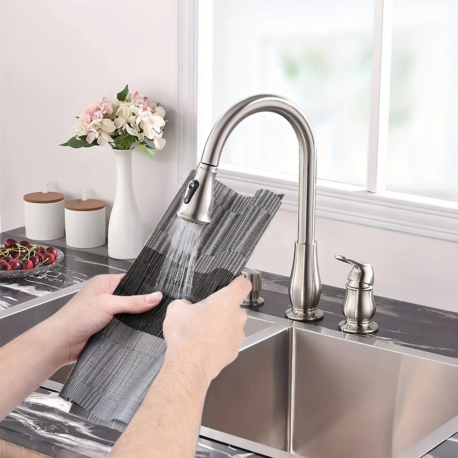 PVC kitchen sink mat with non-slip backing in gradient bamboo pattern, 30x180cm size