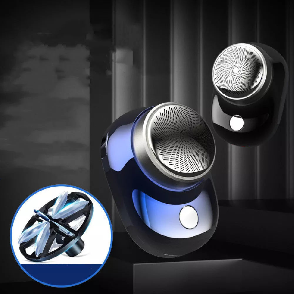 Portable Mini Electric Shaver in blue, silver, and black colors