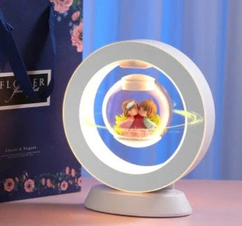 Magnetic Levitation LED Night Light with floating eternal flower in pink rose color