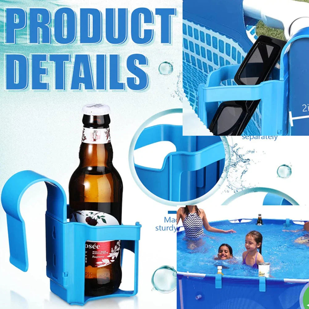 Poolside drink holder made of durable ABS plastic, designed to securely hold beverages near the pool edge