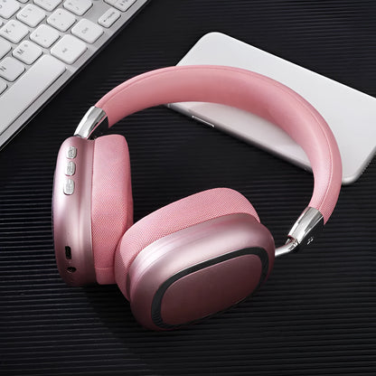 Bluetooth over-ear headset in dark black with 40mm subwoofer speaker, Type-C port, and PC ABS frame