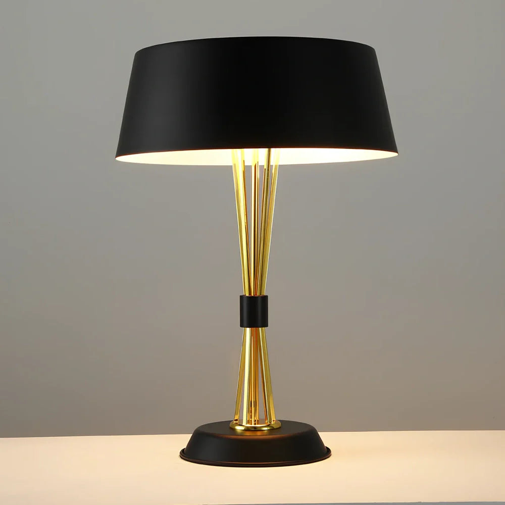 European style iron table lamp, 35cm diameter base, 66cm height, black or white finish with LED bulb and metal lampholder