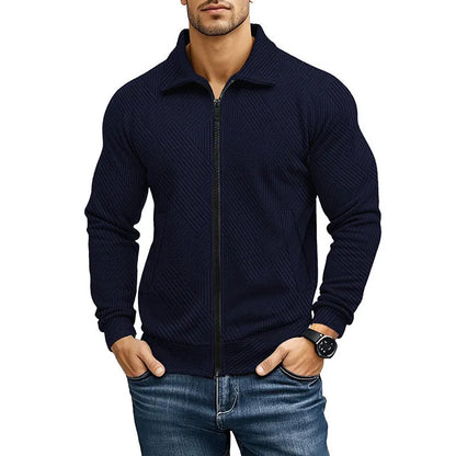 Men's casual waffle texture jacket with turn-down collar in solid colour