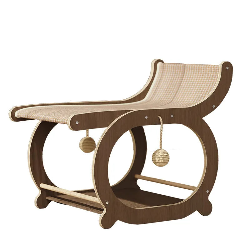 Solid wood cat bed with sisal scratching surface measuring 45cm by 30cm in walnut colour finish