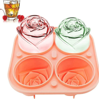 Orange silicone ice mould with 2.5-inch rose shapes and built-in filling funnel
