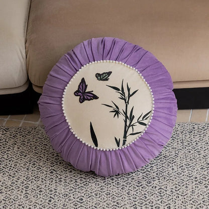 45x45cm square couch pillow with Chinese-style butterfly embroidery in beige colour